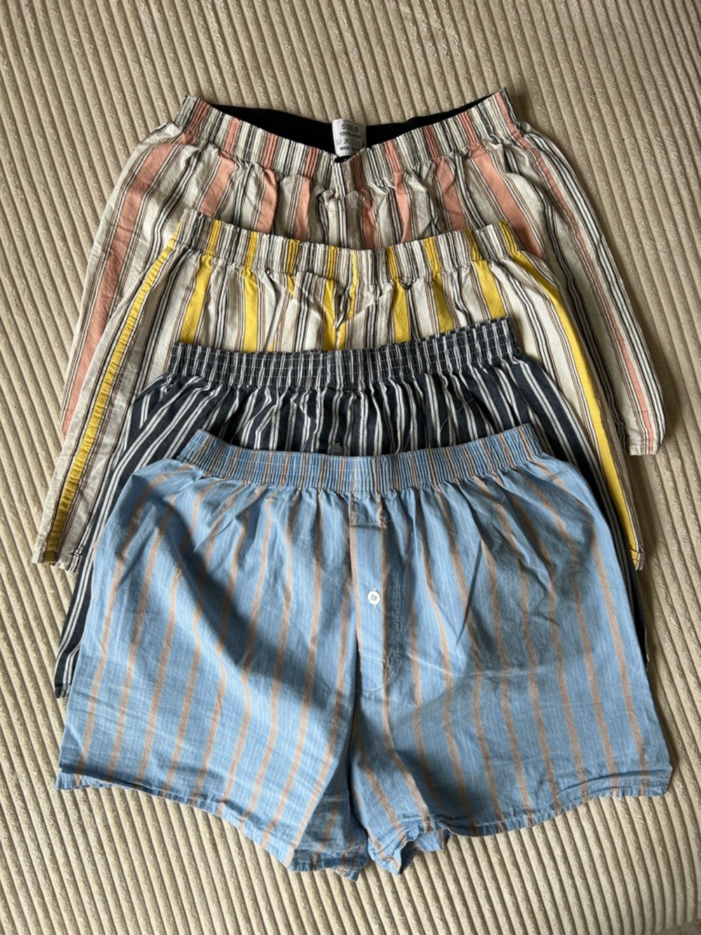 Striped Cotton Boxer Shorts - Blue, Black, Yellow, Pink Options
